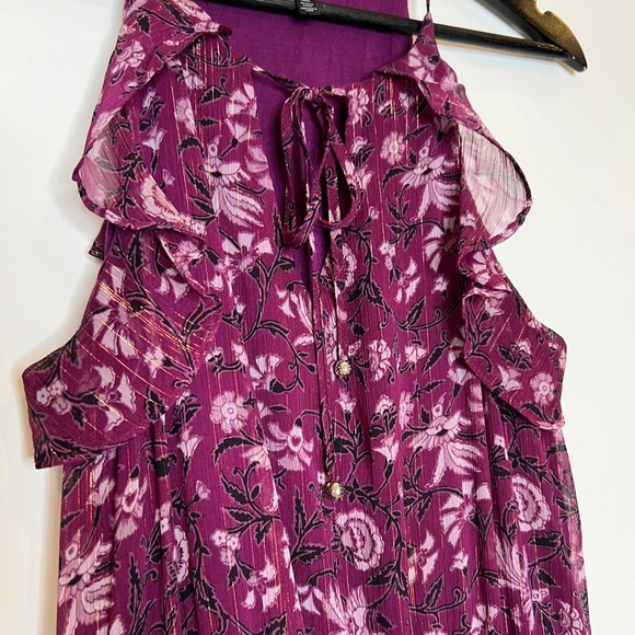 WHBM Dress Halter Purple Ruffle Floral Maxi Dress - Picture 5 of 7